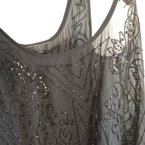 Guess Los Angeles Black Chiffon Beaded Sheer Tank Top XS